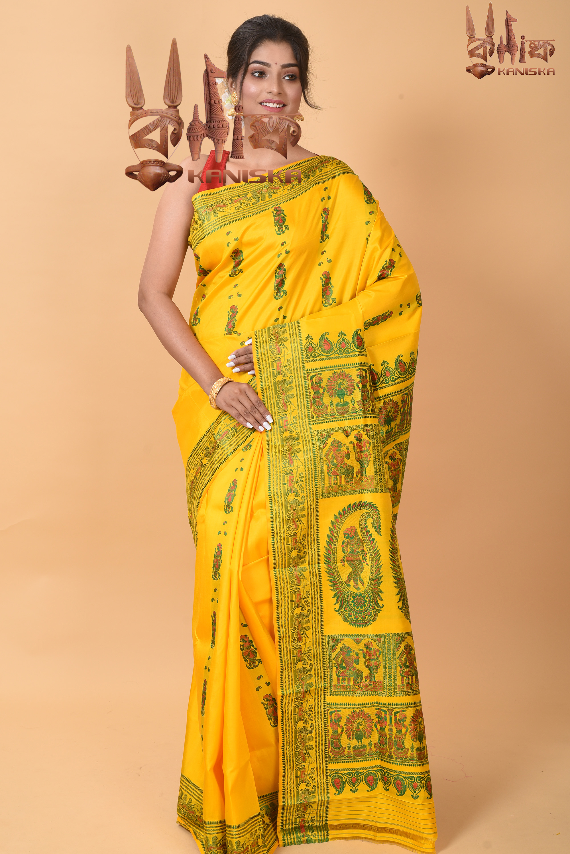 AGOMONI - CHANDAN & RED - BALUCHARI SILK – Trendy Touch Boutique