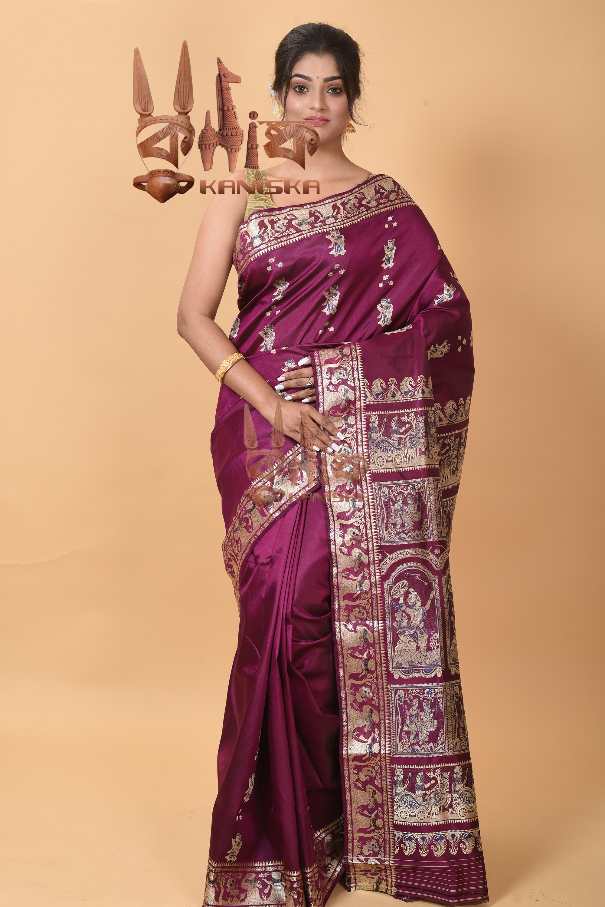 Brick Red Shakunthala Swarnachari Baluchari Silk Saree - Cotton Cool | Shop  Online at Ethnickart India's Best Ethnic Weares & Wares