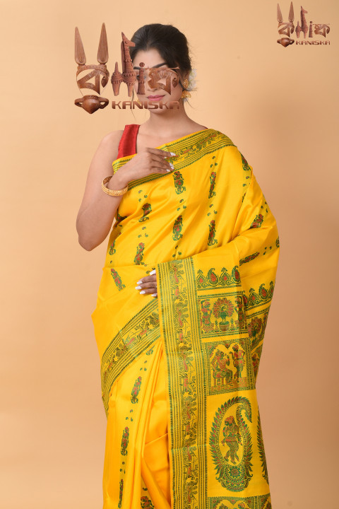 Buy Yellow Handwoven Silk Baluchari Saree Online at Jaypore.com